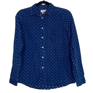 Madewell Polka Dot Denim Cotton Blue White Casual Button Down Long Sleeve Shirt